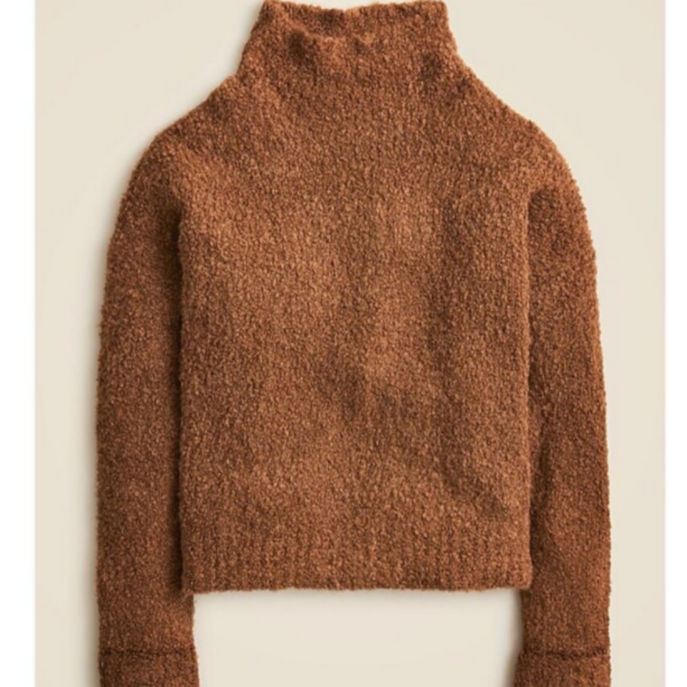 J. CREW Soft Yarn Boucle Turtleneck Sweater In Caramel Brown | M - Picture 2 of 8